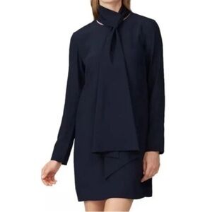 Tibi Blue Tie Neck Crepe De Chine Silk Dress